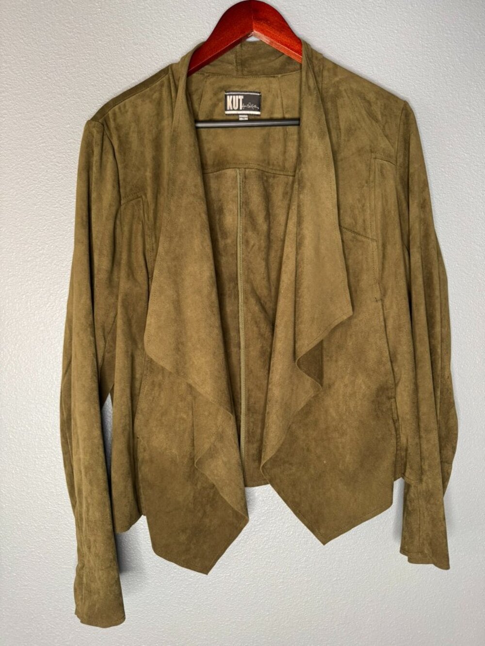 KUT from the Kloth Faux Suede Waterfall Jacket Womens XL Olive Green